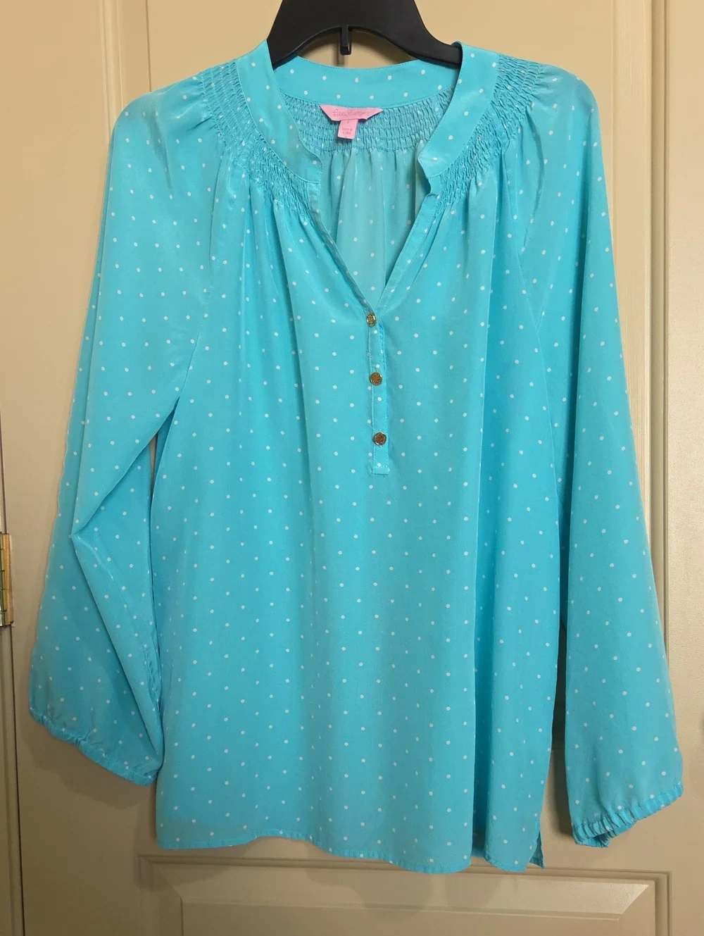 Lilly Pulitzer Light Blue Polka Dot Long-Sleeve Women's Blouse